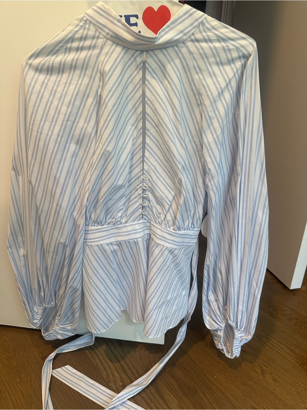 STAUD Blue and White Striped Button-Back Blouse